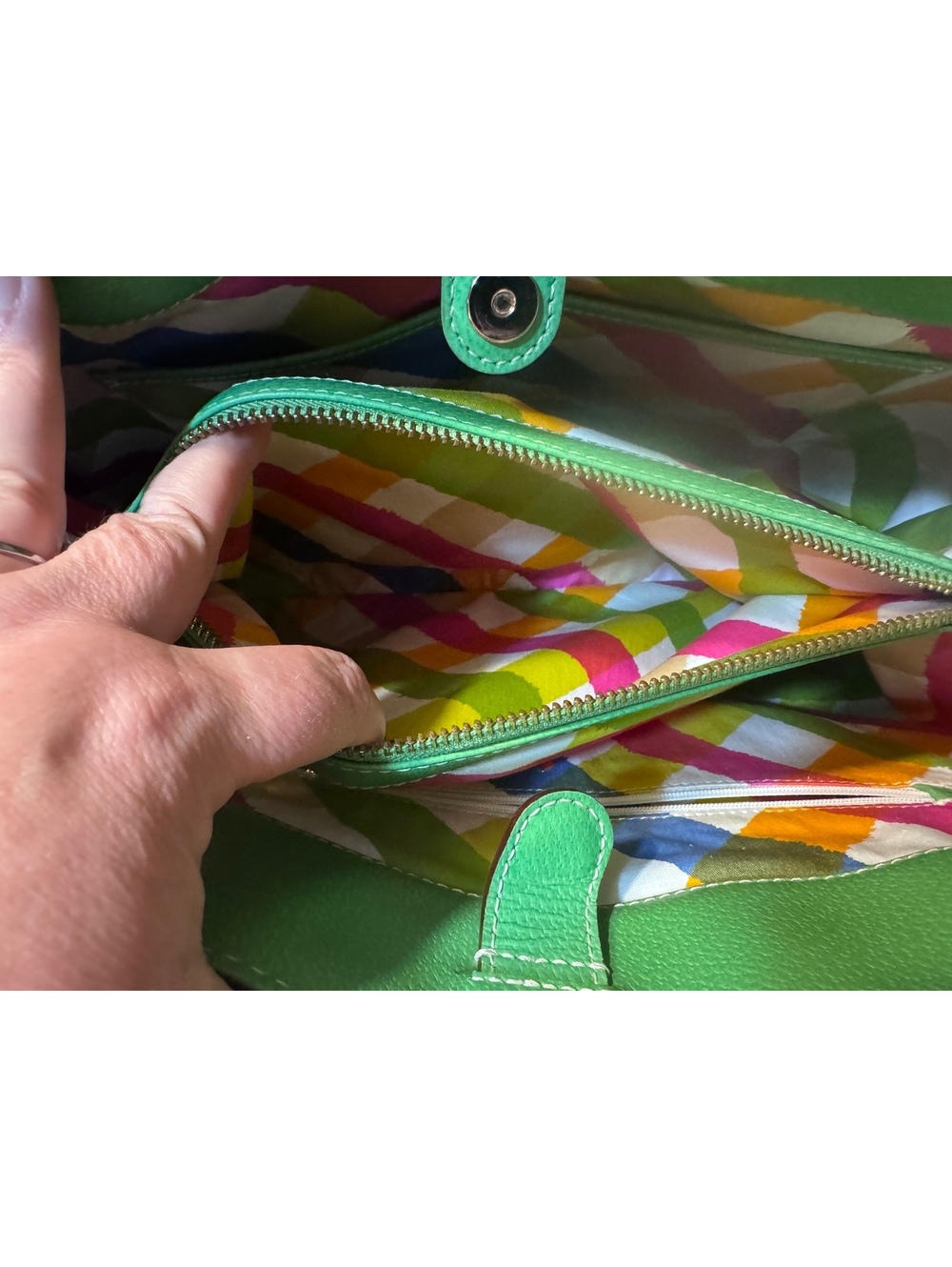Kate Spade NY Green Leather Tote Bag Custom Floral Bee Butterfly OOAK PXRU3272 - Picture 4 of 14
